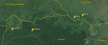 Google map of the area where the first Ebola haemorrhagic fever outbreaks occurred